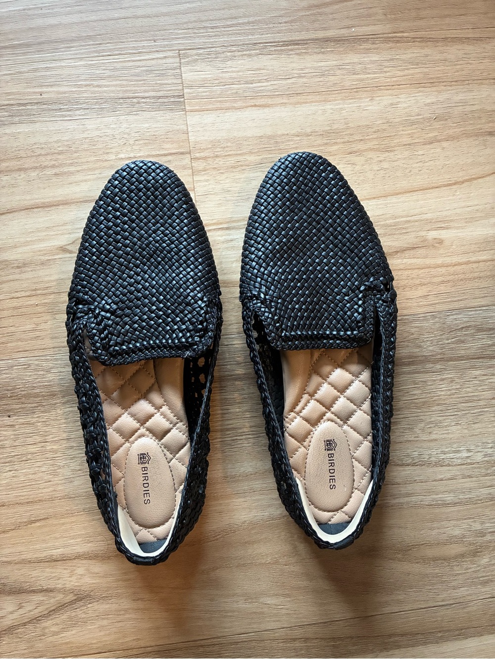 Birdies Black Woven Slip-On Loafers for Women